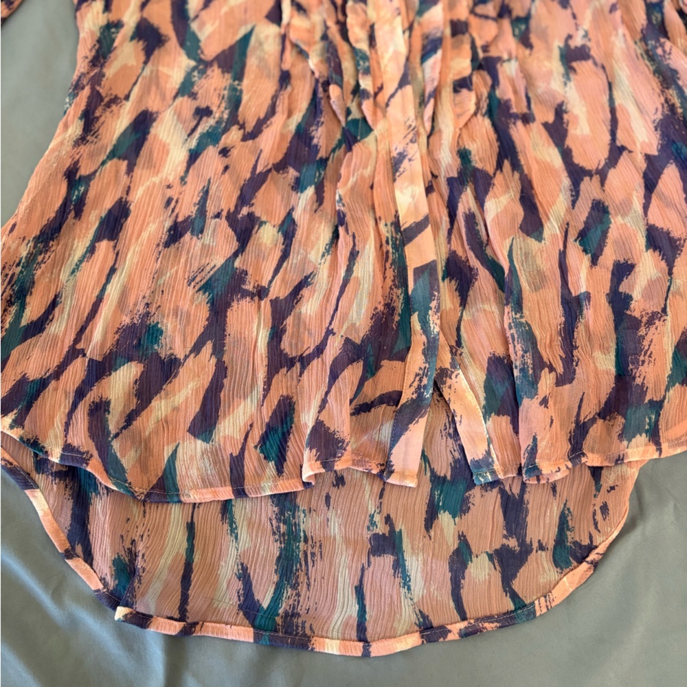 Maeve for Anthropologie Pink Blue Silk Sheer Abstract Blouse Size 10 - Picture 14 of 15